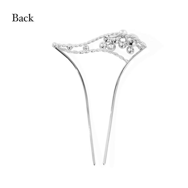 髪飾り かんざし 単品「ゴールド・シルバー パール、ウェーブ」日本製 簪 日本髪 和装 着物 礼装 結婚式