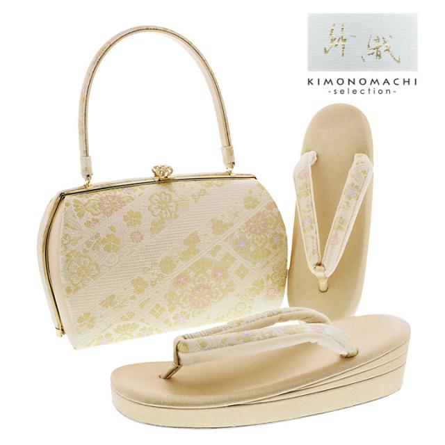 礼装 草履 バッグ セット レディース 礼装用草履バッグセット 紗織「ゴールド　手綱の花紋」M/Lサイズ 日本製 礼装草履バッグ 礼装バッグ 礼装草履【メール便不可】