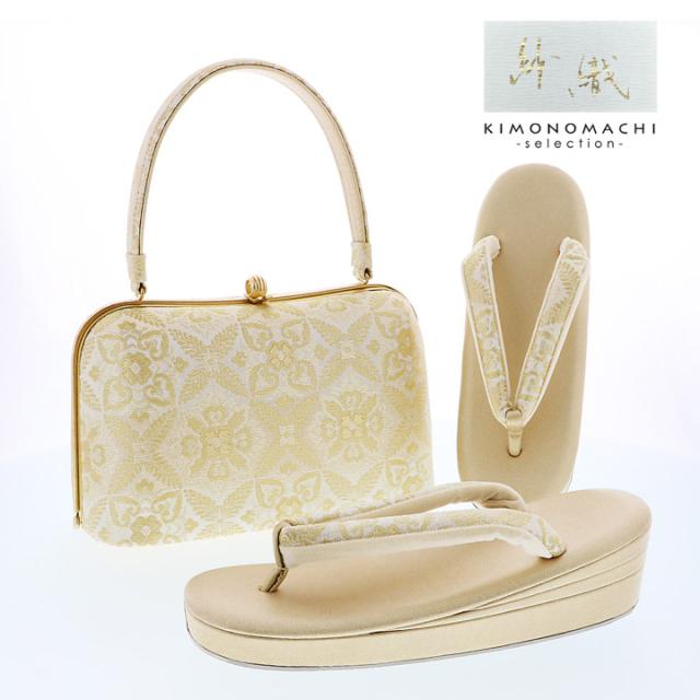 礼装 草履 バッグ セット レディース 礼装用草履バッグセット 紗織「シルバー×ゴールド　羊歯菱に花紋」M/Lサイズ 日本製 礼装草履バッグ 礼装バッグ 礼装草履【メール便不可】
