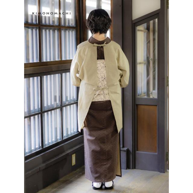 ロング丈 割烹着「はしばみ色 紬調」実用的 日本製 オシャレ かわいい 綿割烹着 ロング割烹着 着物割烹着 エプロン プレゼント最適品<H>【メール便不可】