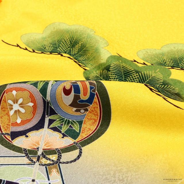 七五三 着物 3歳 男の子 被布セット「白　象牙色・水色　白・水色　黄色、格天井に宝尽くし」三歳男児被布セット 子供着物 フルセット 三才のお祝い着 3才向け【メール便不可】