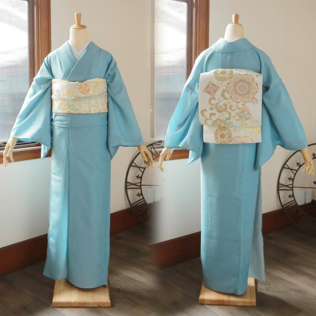 【洗える着物 色無地 袷】色無地 お仕立て上がり レディース プレタ「洗える着物 色無地 砂色・秘色 2色」サイズ：S M L TL LL カラー：ブルー ベージュ 女性 袷 入学式 卒業式 七五三 普段着に【メール便不可】