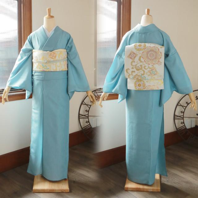 【洗える着物 色無地 単衣】色無地 お仕立て上がり レディース プレタ「洗える着物 色無地 砂色・秘色 2色」サイズ：S M L TL LL カラー：ブルー ベージュ 女性 単衣 お茶のお稽古に、普段着に【メール便不可】