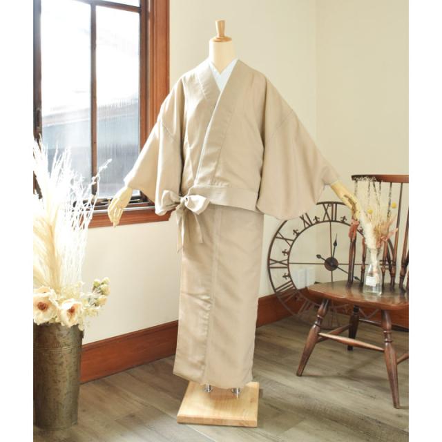 【二部式着物 色無地 洗える着物】色無地 洗えるセパレート着物「洗える着物 色無地 砂色・秘色 2色」お仕立て上がり プレタ 旅館 和食店 制服 サイズ：M L カラー：ブルー ベージュ 女性 袷 レディース【メール便不可】