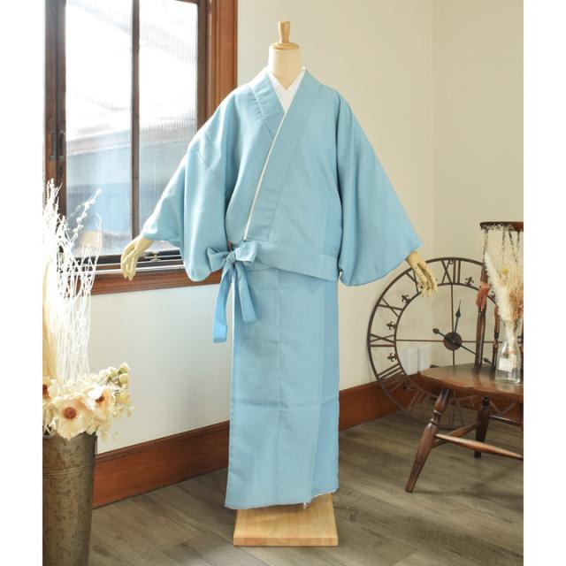 【二部式着物 色無地 洗える着物】色無地 洗えるセパレート着物「洗える着物 色無地 砂色・秘色 2色」お仕立て上がり プレタ 旅館 和食店 制服 サイズ：M L カラー：ブルー ベージュ 女性 袷 レディース【メール便不可】