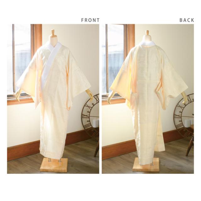 洗える 長襦袢 単品「クリームイエロー」S/M/L/LLサイズ 掛け衿つき 地紋入り 長襦袢 洗える襦袢 白半衿付き お仕立て上がり長襦袢 掛衿 掛け襟 ポリエステル 洗える長襦袢 衣紋抜きなし 小さいサイズ 大きいサイズ【メール便不可】