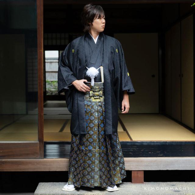 男性 袴 金襴袴 行灯袴 単品「生成り蜀江文・桜鼠色系段ぼかし亀甲文・紺地蜀江文・黒色系段ぼかし亀甲文」S/M/L/LL サイズ 卒業式 成人式 稽古 紳士 おとこ 着物 結婚式 メンズ【メール便不可】