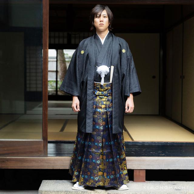 男性 袴 金襴袴 行灯袴 単品「生成り蜀江文・桜鼠色系段ぼかし亀甲文・紺地蜀江文・黒色系段ぼかし亀甲文」S/M/L/LL サイズ 卒業式 成人式 稽古 紳士 おとこ 着物 結婚式 メンズ【メール便不可】