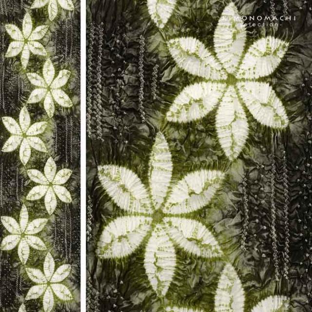 絞り浴衣反物「六花 利休緑」有松絞り 女性浴衣 レディース浴衣 絞り浴衣 綿浴衣 未仕立て【メール便不可】