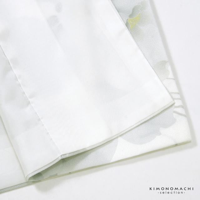 二尺袖着物 単品 絵羽「白地、灰黄緑 牡丹に菊」Fサイズ お仕立て上がり 短丈 ショート丈 レディース 洗える着物 二尺袖 着物 袴に合わせて 卒業式 謝恩会【メール便不可】