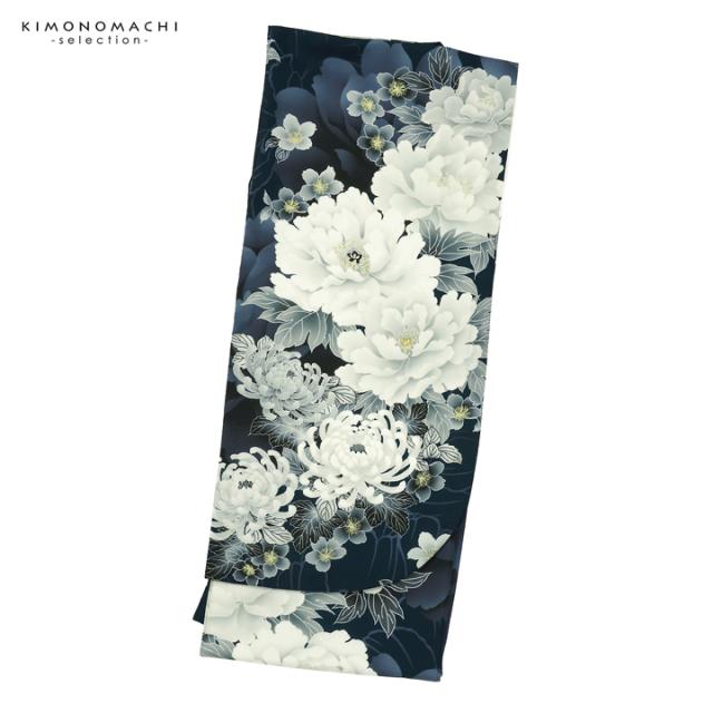 二尺袖着物 単品 絵羽「濃紺地、紺青 牡丹に菊」Fサイズ お仕立て上がり 短丈 ショート丈 レディース 洗える着物 二尺袖 着物 袴に合わせて 卒業式 謝恩会【メール便不可】