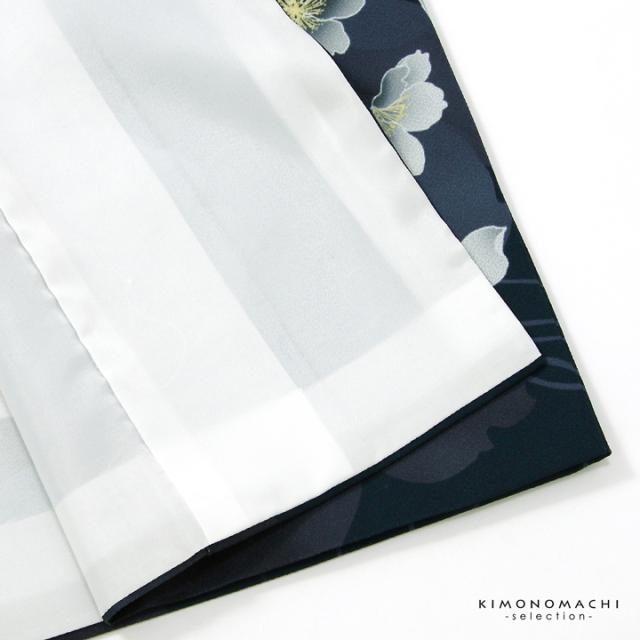 二尺袖着物 単品 絵羽「濃紺地、紺青 牡丹に菊」Fサイズ お仕立て上がり 短丈 ショート丈 レディース 洗える着物 二尺袖 着物 袴に合わせて 卒業式 謝恩会【メール便不可】