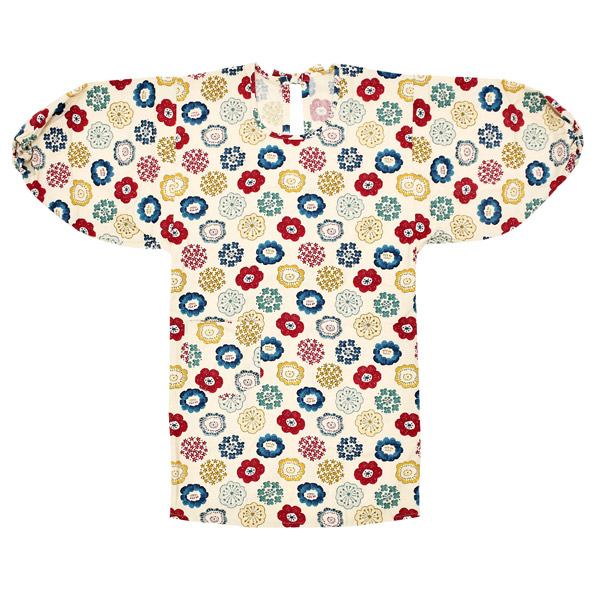 ロング丈 割烹着「生成り色　編み物風のお花」日本製 オシャレ かわいい 綿割烹着 ロング割烹着 着物割烹着 エプロン プレゼント最適品 【送料無料】【メール便不可】