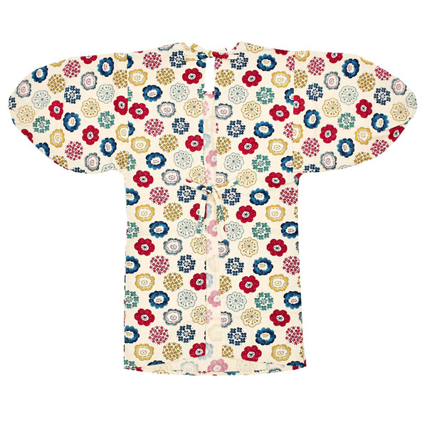 ロング丈 割烹着「生成り色　編み物風のお花」日本製 オシャレ かわいい 綿割烹着 ロング割烹着 着物割烹着 エプロン プレゼント最適品 【送料無料】【メール便不可】