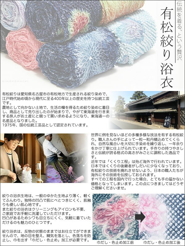 【激安大特価！】 春新作 伝統工芸品 紺」有松 絞り浴衣反物「モダンばら 有松絞り 着物・浴衣
