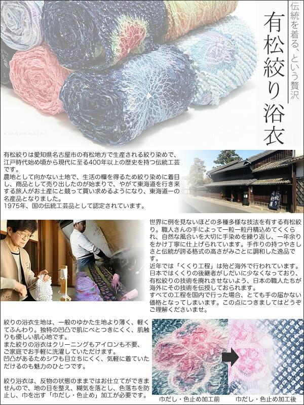 伝統工芸品 有松絞り 絞り浴衣反物「嵐絞り　鉄紺×グレー」有松・鳴海絞 女性浴衣 レディース浴衣 絞り浴衣 綿浴衣 未仕立て【メール便不可】