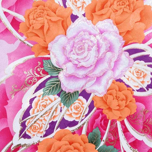 【中古品】卒業式袴セット 「二尺袖：ピンク　シャイニーローズ+袴：青紫×無地」 貸衣装処分 レンタル処分品 二尺袖 袴 卒業式、謝恩会に 【メール便不可】