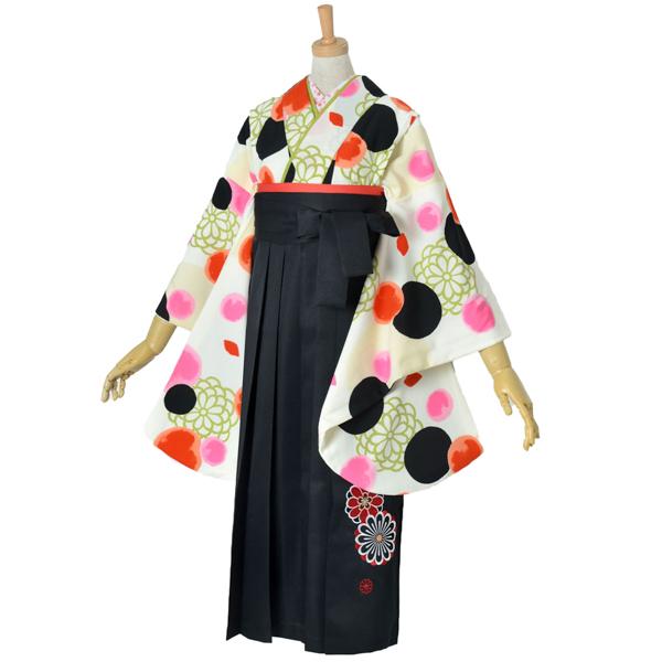 【中古品】ジュニア用 振袖単品 「ベージュ 水玉に丸菊」 仕立て上がり 着物 小振袖 二尺袖 袴に合わせて ショート丈 子ども 子供 キッズ ジュニア 女の子 卒業式 入学式 小学校 小学生 中学校 中学生 十三参り 十三詣り 貸衣装処分 レンタル処分品【メール便不可】