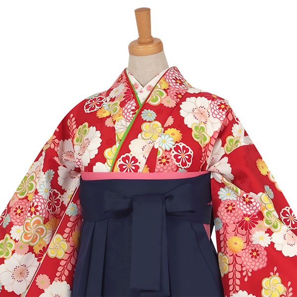 【中古品】ジュニア用 振袖単品「赤　桜にねじり梅」仕立て上がり 襦袢プレゼント 小振袖 着物 子ども 子供 キッズ ジュニア 女の子 卒業式 小学校 小学生 中学校 中学生 十三参り 十三詣り 1/2成人式 ハーフ成人式 貸衣装処分 レンタル処分品 【メール便不可】