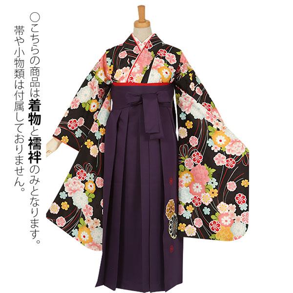 【中古品】ジュニア用 振袖単品「黒　花くす玉」仕立て上がり 襦袢プレゼント 小振袖 着物 子ども 子供 キッズ ジュニア 女の子 卒業式 小学校 小学生 中学校 中学生 十三参り 十三詣り 1/2成人式 ハーフ成人式 貸衣装処分 レンタル処分品 【メール便不可】