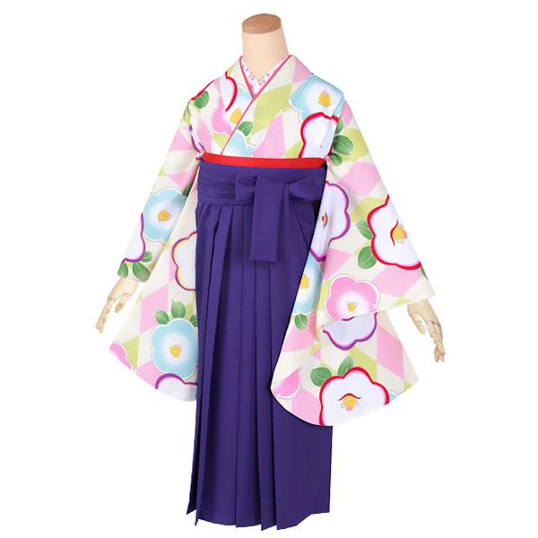 【中古品】ジュニア用 振袖単品「ピンク ダイヤに椿」仕立て上がり 小振袖 着物 子ども 子供 キッズ ジュニア 女の子 卒業式 小学校 小学生 中学校 中学生 十三参り 十三詣り 1/2成人式 ハーフ成人式 貸衣装処分 レンタル処分品 【メール便不可】