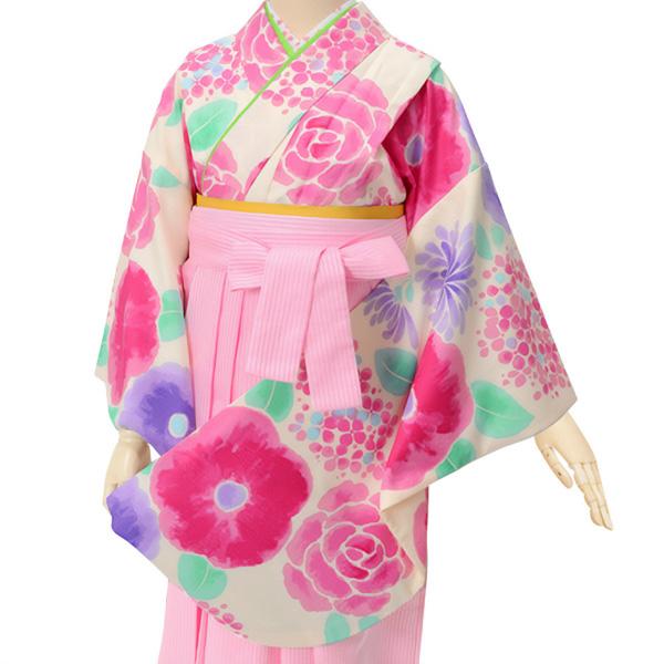 【中古品】ジュニア用 振袖単品「クリーム色　花」仕立て上がり 小振袖 着物 子ども 子供 キッズ ジュニア 女の子 卒業式 小学校 小学生 中学校 中学生 十三参り 十三詣り 1/2成人式 ハーフ成人式 貸衣装処分 レンタル処分品 【メール便不可】