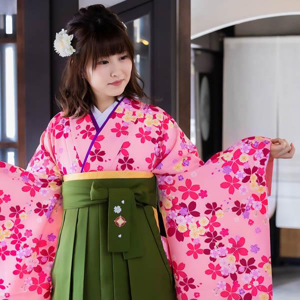 【中古品】二尺袖 単品「ピンク　桜づくし」貸衣装処分 レンタル処分品 卒業式 【メール便不可】