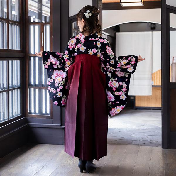 中古品】二尺袖 単品 卒業式小学生 「黒 桜重ね」貸衣装処分 レンタル