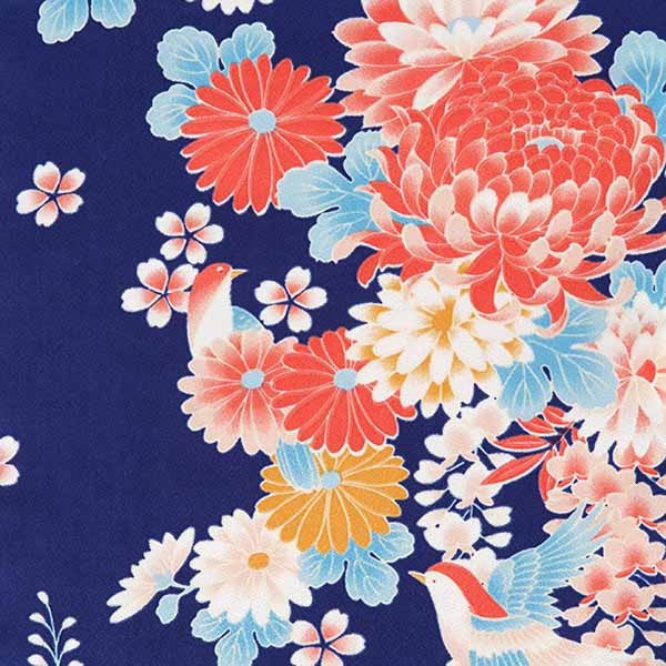【中古品】二尺袖 単品「ワイドサイズ 青 菊と藤の花」貸衣装処分 レンタル処分品 卒業式 【メール便不可】