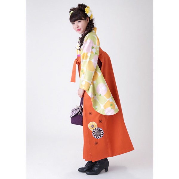 【中古品】二尺袖 単品「パステル格子水玉」貸衣装処分 レンタル処分品 卒業式 【メール便不可】