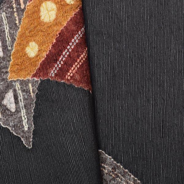 【中古品】仕立て上がり 袋帯 「墨色に四季の短冊文様」 染帯 染め帯 洒落帯 【メール便不可】