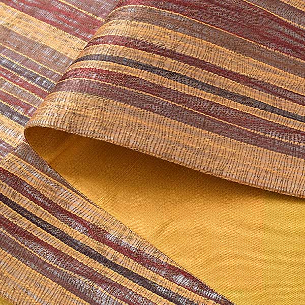 【新古品】「すくい織 縦縞 海老茶 マルーン 柑子色 栗色」仕立て上がり 袋帯 全通柄 正絹【メール便不可】