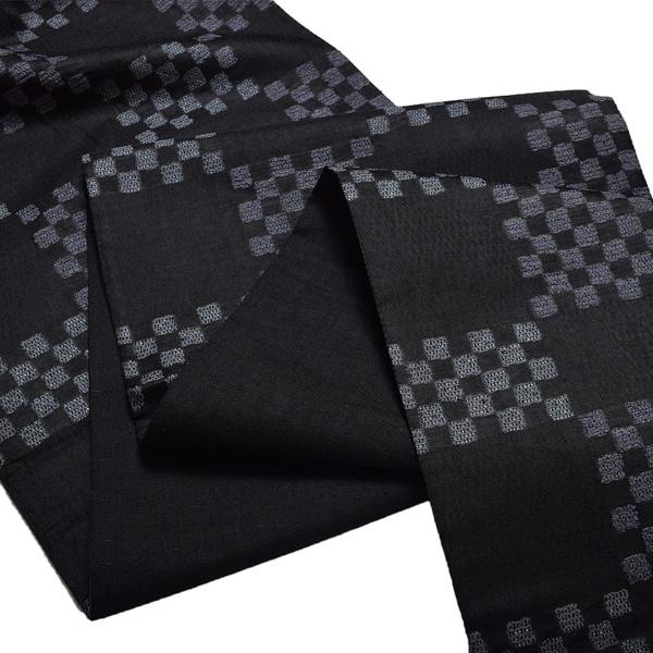 【中古品】仕立て上がり 袋帯 「黒地に青紫のあられ市松」 洒落帯 【メール便不可】