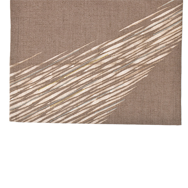 【新古品】「黄枯茶　モダン　閃光　斜め文様」仕立て上がり 袋帯 お太鼓柄 正絹【メール便不可】