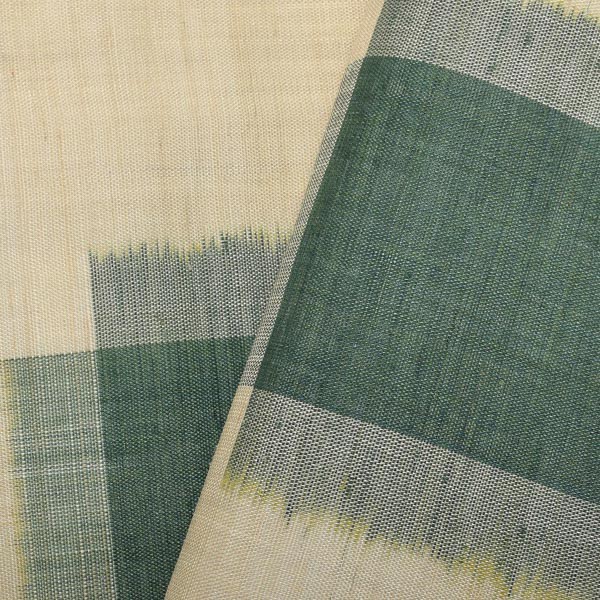中古品】仕立て上がり 九寸名古屋帯 「生成りに緑の十字絣」 開き