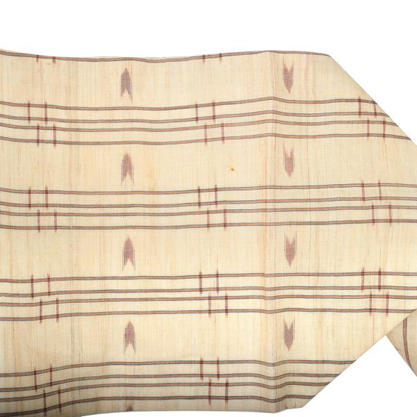 【中古品】仕立て上がり 九寸名古屋帯 「生成り　縞に羽根」 上布 【メール便不可】