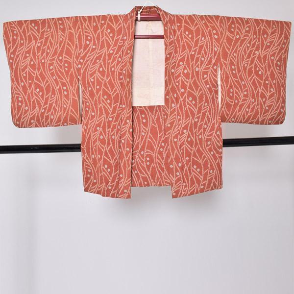 Prices down2】【中古品】羽織「紗綾形地紋 赤茶 葉」正絹 総絞り