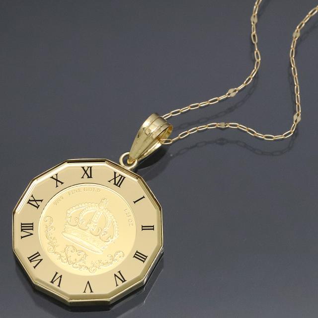 こけしさんクラウン　ペンダント　ゴールドK24/K18 K24 純金 コイン ペンダント クラウン & 獅子 1/25oz ラウンド