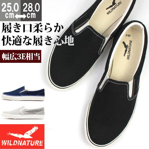 スリッポン メンズ 靴 男性 定番キャンバス スニーカー 軽量 軽い Wild Nature 1001 ワイズ ワイルドネイチャー 幅広 3e