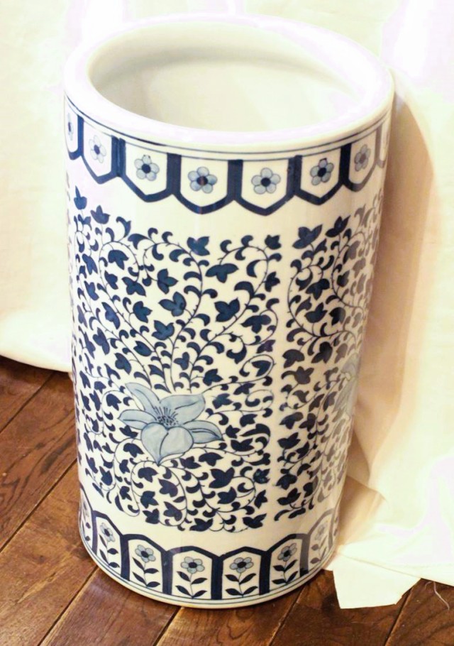 景徳鎮 陶器製 傘立て 円筒型 径47cm×高さ26cm 受注発注商品の