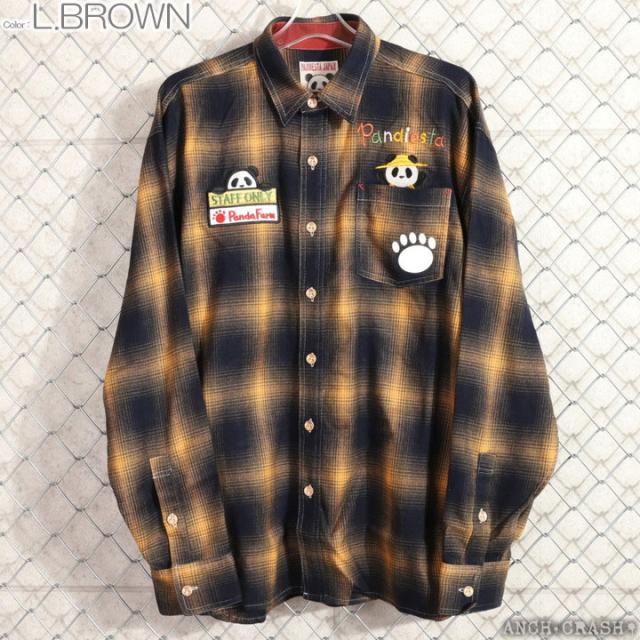 XXLサイズのみラスト1点もってけ価格！在庫限りセール SALE 30%off PANDIESTA ファーマーズパンダ オンブレチェックシャツ (595204) 【送料無料】パンディエスタ 刺繍 長袖 ご奉仕品の為返品交換不可