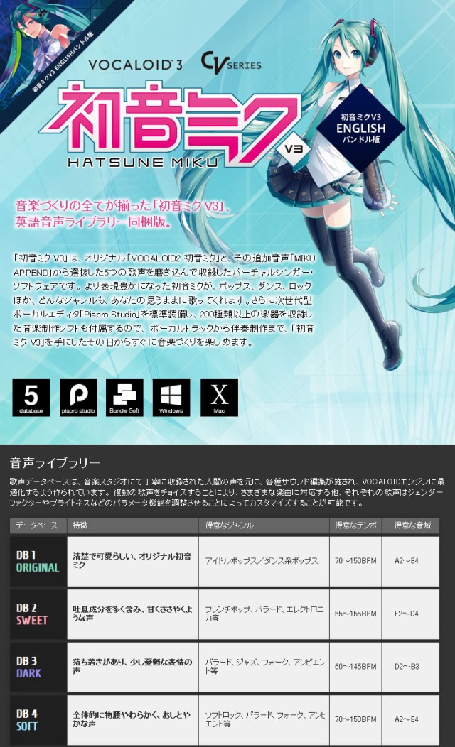 MIKUV3B 初音ミク V3 ENGLISH バンドル版 クリプトン・フューチャー ...