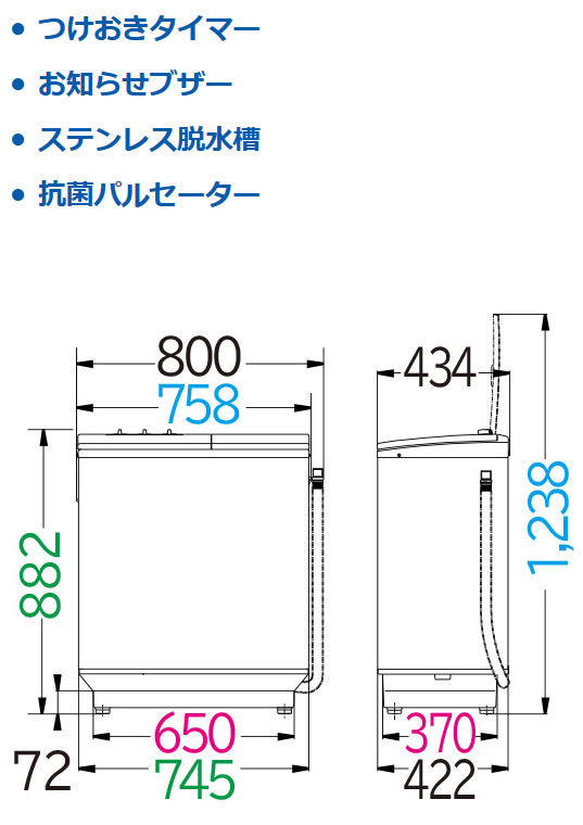 在庫あり　【京都市内は標準設置費込】洗濯機 日立 2槽式洗濯機 6.5kg 青空 つけおきタイマー PS-65AS2-W ステンレス脱水槽 抗菌パルセーター