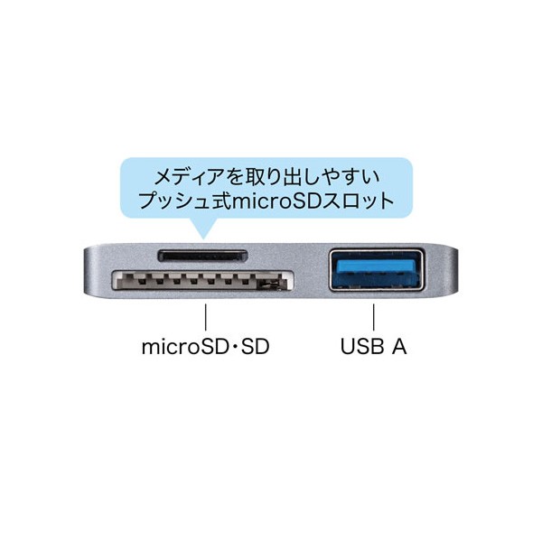 サンワサプライ Type-Cカードリーダー（USB1ポート搭載） ADR-3TCSDUGYN