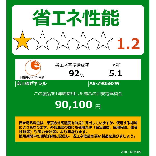 エアコン 富士通ゼネラル AS-Z905S2W ノクリア Zシリーズ 29畳用 ホワイト 9.0kW 単相200V