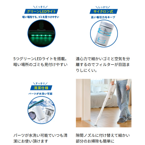 掃除機 AQUA アクア コードレススティッククリーナー サイクロン式 のび〜るスティック 1.6kg ホワイト AQC-PX2R-W