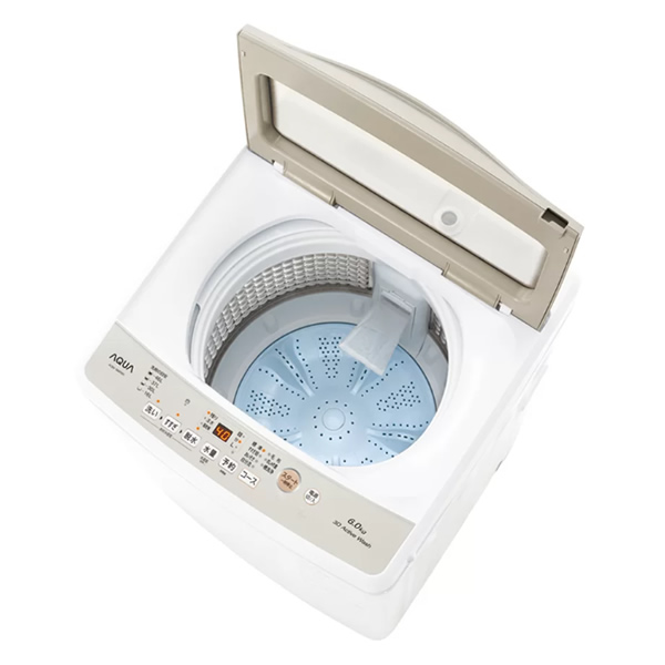 洗濯機【京都は標準設置込み】アクア 6.0kg 全自動洗濯機 ホワイト AQUA AQW-S6R-W