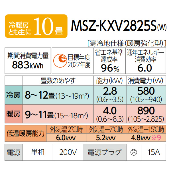 エアコン 【標準工事費込】 三菱電機 ルームエアコン ズバ暖霧ヶ峰 KXVシリーズ 10畳用 単相200V 2.8kW ピュアホワイト MSZ-KXV2825S-W