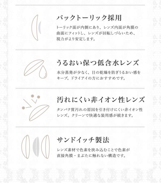 バックトーリック採用 うるおい保つ低含水レンズ 汚れにくい非イオン性レンズ サンドイッチ製法
