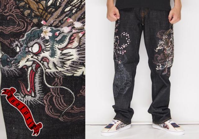 ☆satori☆サトリ黒龍/和風/花/刺繍 デニム ジーンズ インディゴ ☆satori☆サトリ黒龍/和風/花/刺繍 デニム ジーンズ インディゴ